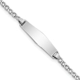 14k White Gold Polished Semi-Solid Chain/Solid Plate Cuban Link Soft Diamond Shape 20x5.5mm Plate 7 inch ID Bracelet